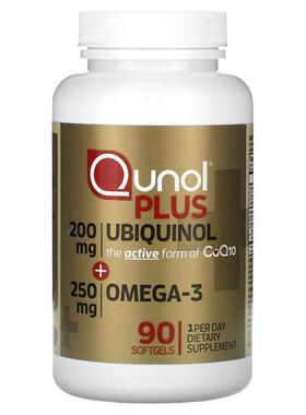 Qunol,Plus Ubiquinol + Omega-3, 200 mg + 250 mg, 90 Softgels