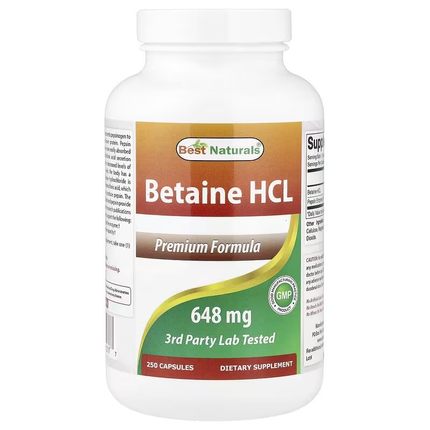 Best Naturals,Betaine HCL, 648 mg, 250 Capsules