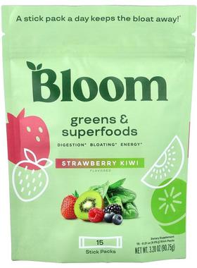Bloom,Greens & Superfoods, Strawberry Kiwi, 15 Stick Packs,