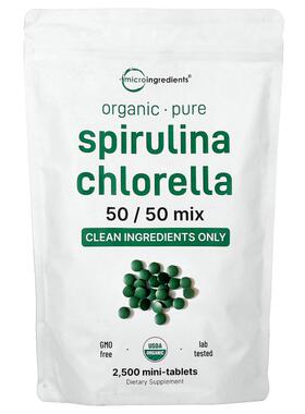 Micro Ingredients,Organic Spirulina Chlorella, 2,500 Mini Ta