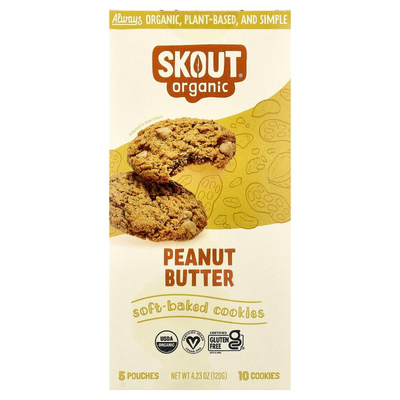 Skout Organic,Soft-Baked Cookies, Peanut Butter, 5 Pouches,