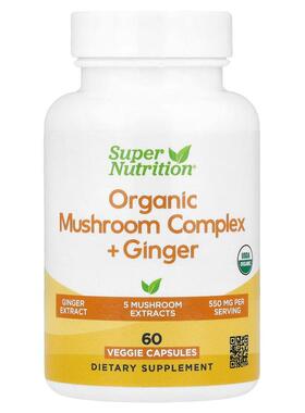 Super Nutrition,Organic Mushroom Complex + Ginger, 60 Veggie