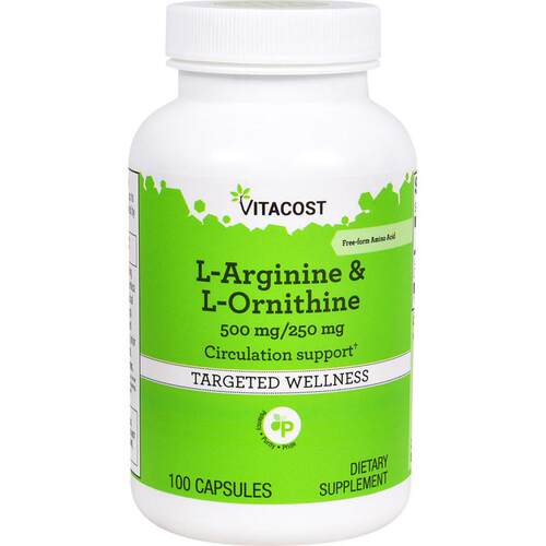 Vitacost,L-Arginine & L-Ornithine 500 mg/250 mg, 100 Capsule