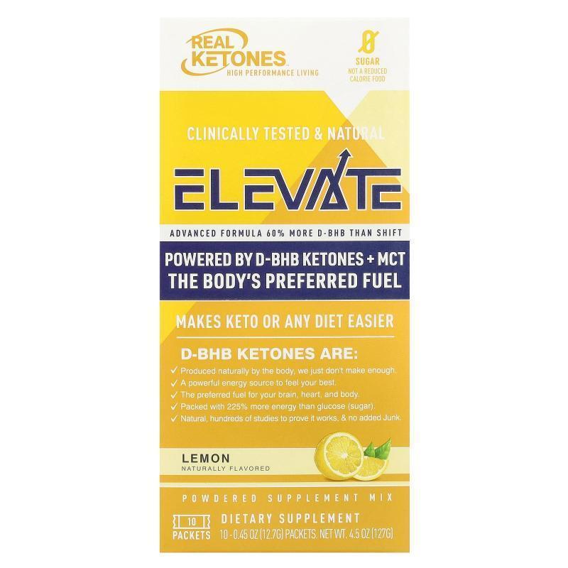 Real Ketones,Elevate, Lemon, 10 Packets, 0.45 oz (12.7 g) Ea