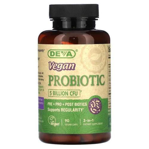 Deva,3-in-1 Vegan Probiotic, 5 Billion CFU, 90 Vegan Caps