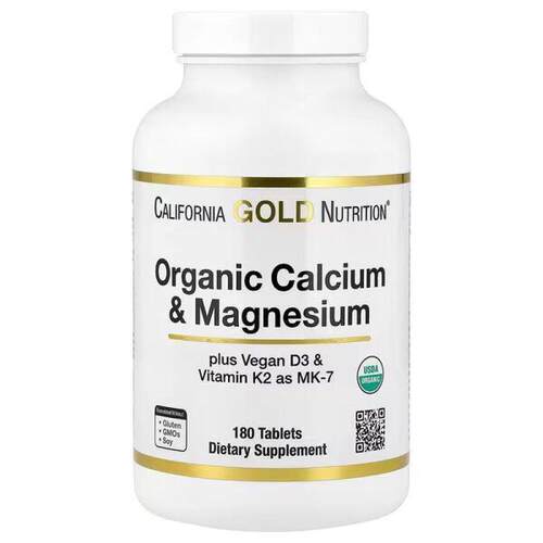 California Gold Nutrition, 有机钙镁加 D3 和 K2，180 片