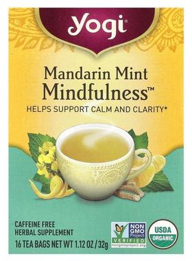 约琪,Mandarin Mint Mindfulness, Caffeine Free, 16 Tea Bags,