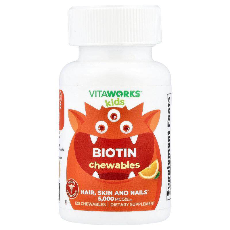 VitaWorks,Kids, Biotin, Orange, 120 Chewables