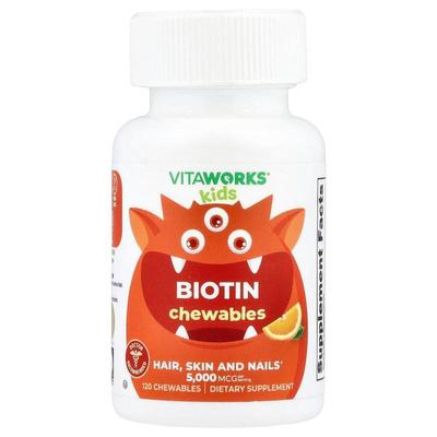 VitaWorks,Kids, Biotin, Orange, 120 Chewables