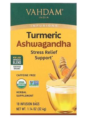 Vahdam Teas,Infusions, Turmeric Ashwagandha, Caffeine Free,