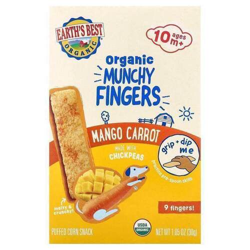 Earth's Best,Organic Munchy Fingers, 10+ Months, Mango Carro