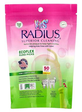 RADIUS,Kids, EcoFlex Floss Picks, Bubblegum, 50 Compostable