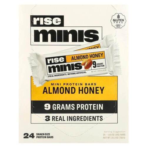 Rise Bar,Rise Minis, Mini Protein Bars, Almond Honey, 24 Sna