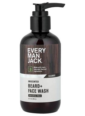 Every Man Jack,Beard + Face Wash, Sensitive Skin, Unscented,