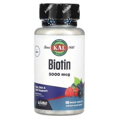 KAL,生物素，混合浆果，5000微克，100片微小片剂