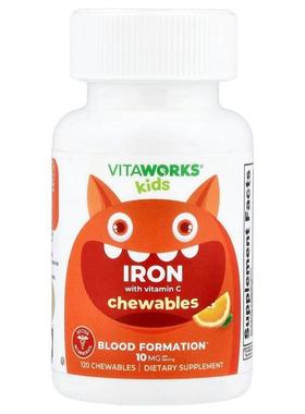 VitaWorks,Kids, Iron With Vitamin C, Orange, 120 Chewables