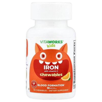 VitaWorks,Kids, Iron With Vitamin C, Orange, 120 Chewables