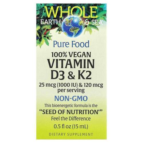 Natural Factors,Whole Earth Sea®，全素维生素 D3 和 K2，0.5 1