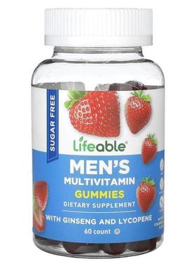 Lifeable,男性多维生素软糖天然草莓味无糖60 粒软糖