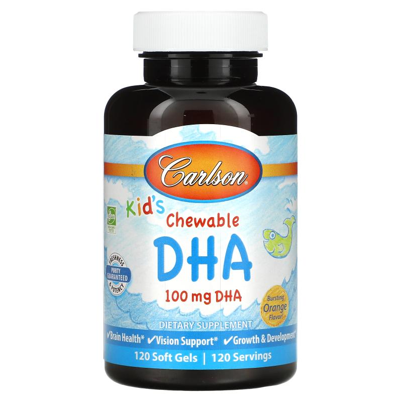 Carlson儿童咀嚼片 DHA，爆浆橙味、 60粒