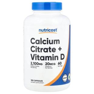Nutricost,Calcium Citrate + Vitamin D, 180 Capsules