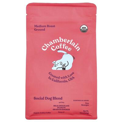 Chamberlain Coffee,Social Dog Blend, Ground, Medium Roast, 1