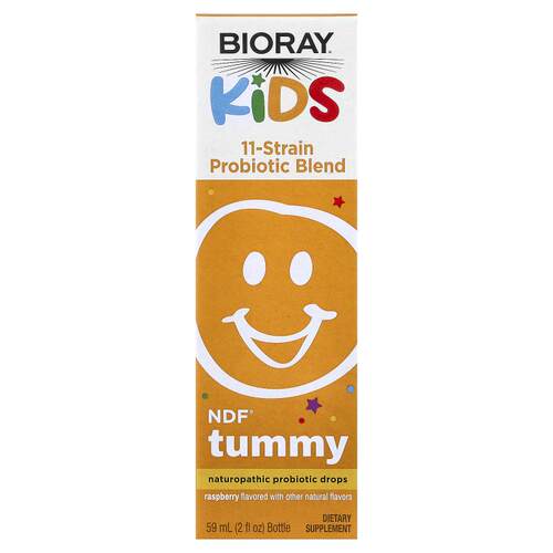 Bioray,儿童，NDF® Tummy，11 种菌株益生菌混合物，树莓味，2 液