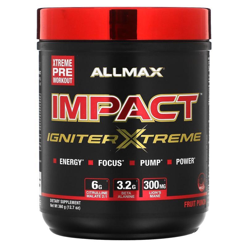ALLMAX,IMPACT™ Igniter Xtreme，锻炼前营养粉，蓝树莓味，12.7