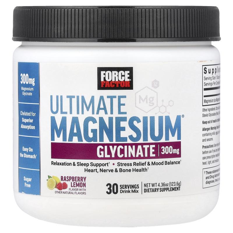 Force Factor,Ultimate Magnesium Glycinate Drink Mix, Raspber
