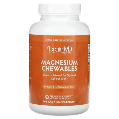 BrainMD,Magnesium Chewables, Citrus, 60 Vegan Tablets