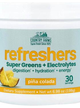 Country Farms,Refreshers, Super Greens + Electrolytes, Pina