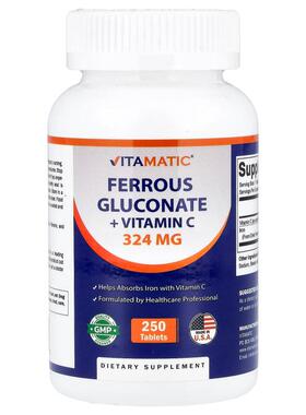 Vitamatic,Ferrous Gluconate + Vitamin C, 250 Tablets