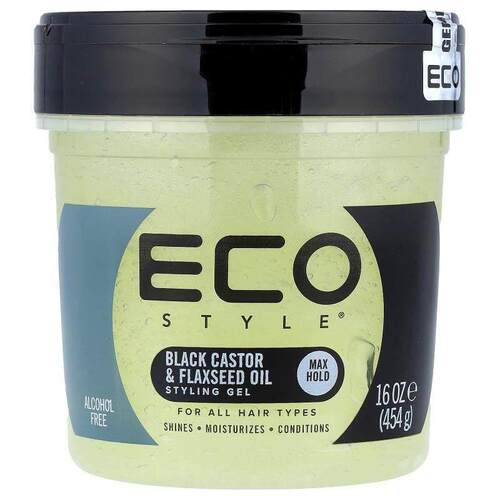 Eco Style, 造型凝胶，适合各种发质，黑蓖麻和亚麻籽油