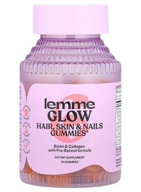 Lemme,Glow, Hair, Skin & Nails Gummies, Peach, 60 Gummies