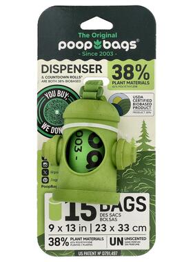 Original Poop Bags,Bag Dispenser + Bags, Green, Unscented ,