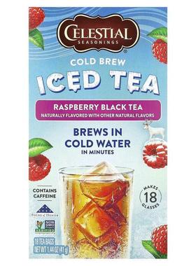 斯乐,Cold Brew Iced Tea, Raspberry Black Tea, 18 Tea Bags, 1