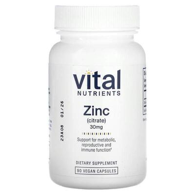 Vital Nutrients,Zinc (Citrate), 30 mg, 90 Vegan Capsules