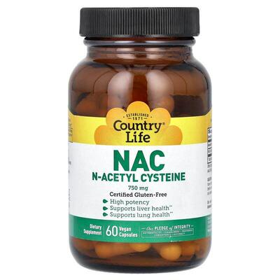 乡村生活,NAC, N-Acetyl Cysteine, 750 mg, 30 Vegan Capsules