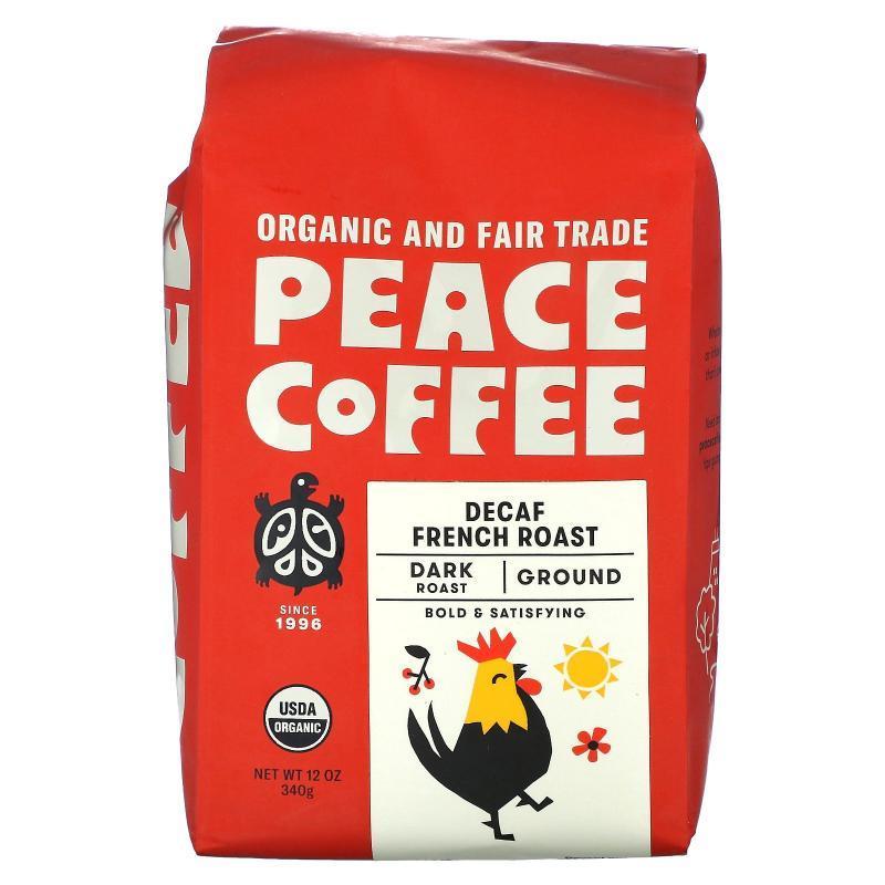 Peace Coffee,Organic French Roast, Ground, Dark Roast, Decaf