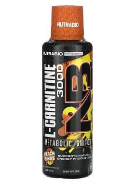 Nutrabio Labs,LeanShots L-Carnitine 3000, Peach Rings, 16 fl