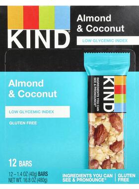 KIND Bars,巴旦木和椰子，12 根，每根 1.4 盎司（40 克）