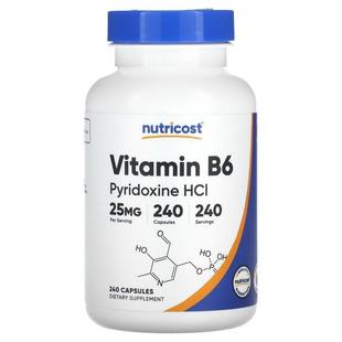 Nutricost,Vitamin B6, Pyridoxine HCl, 25 mg, 240 Capsules
