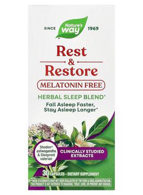 然萃维,Rest & Restore, Melatonin Free, 30 Capsules