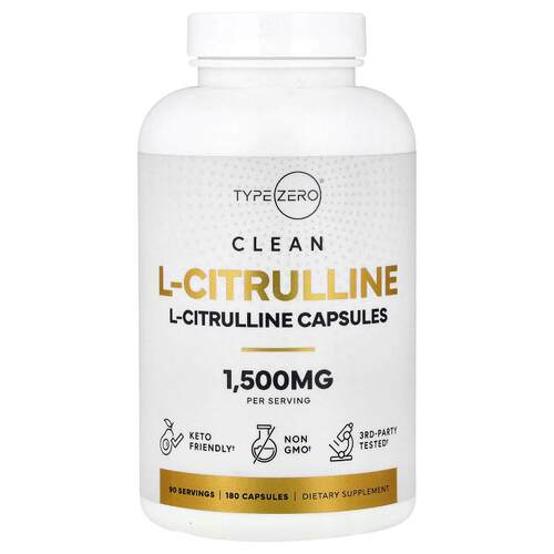 TypeZero,Clean, L-Citrulline, 180 Capsules (750 mg per Capsu