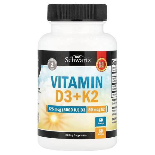 BioSchwartz,Vitamin D3 + K2, 60 Softgels