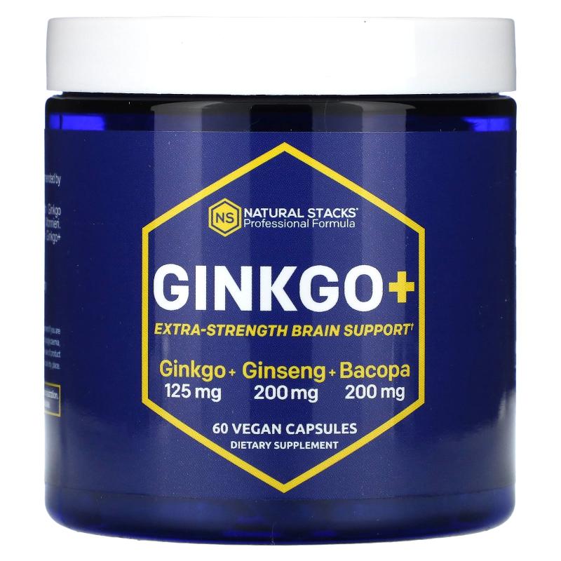 Natural Stacks,Ginkgo+, Extra Strength Brain Support, 60 Ve