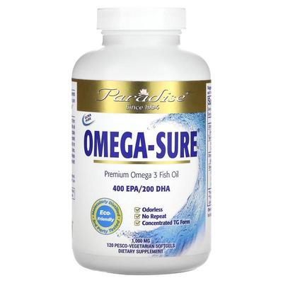 Paradise Herbs,Omega-Sure，优质 Omega-3 鱼油，1,000 毫克，12