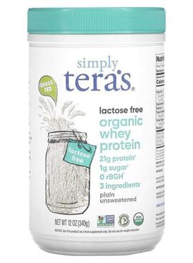 Simply Tera's,Organic Whey Protein, Plain Unsweetened, 12 oz