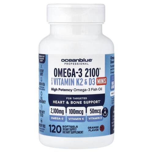 Ocean Blue,专业，Omega-3 2100含维生素K2和D3迷你，橙色，120粒