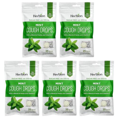 Herbion Naturals,Cough Drops, Mint, 5 Pack, 25 Drops Each